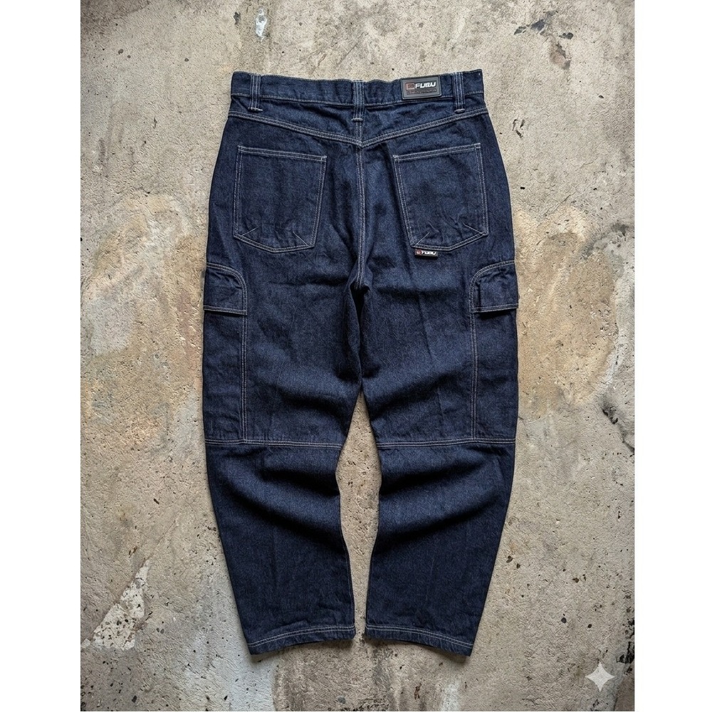 Vintage FUBU Mens Baggy Cargo Jeans 38x34 Indigo 90s Streetwear Skater